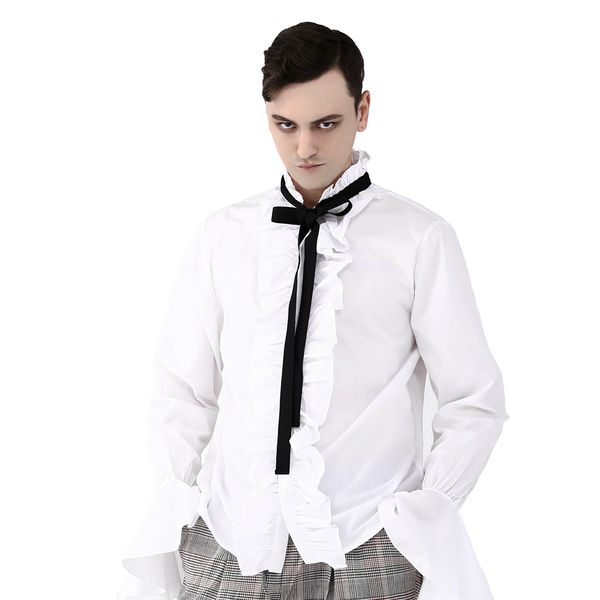 gothic white vintage shirts for men black bow and ruffle flare sleeve formal blouse cotton solid, White;black
gothic white vintage shirts for men black bow and ruffle flare sleeve formal blouse cotton solid, White;black