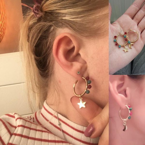 full hand made trendy gold color plating bead sprial wrapping wire star moon charm hoop earrings elegance novelty jewelry, Golden;silver
full hand made trendy gold color plating bead sprial wrapping wire star moon charm hoop earrings elegance novelty jewelry, Golden;silver