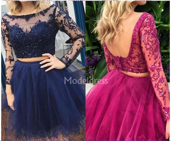 short homecoming dresses two pieces sheer neck illusion long sleeves beads appliques stylish cocktail dresses elegant party prom gowns, Red
short homecoming dresses two pieces sheer neck illusion long sleeves beads appliques stylish cocktail dresses elegant party prom gowns, Red