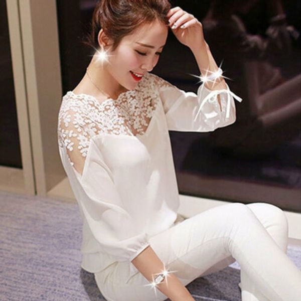 women summer lace crochet long sleeve casual chiffon blouse fashion womens clothing female shirts blusas, White
women summer lace crochet long sleeve casual chiffon blouse fashion womens clothing female shirts blusas, White