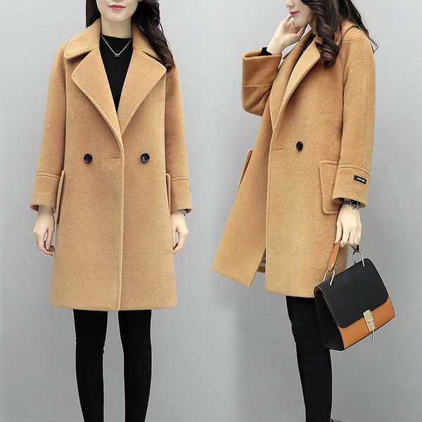 women coat autumn winter long wool jacket lapel loose ladies woolen coat casual plus size elegant female outerwear, Black
women coat autumn winter long wool jacket lapel loose ladies woolen coat casual plus size elegant female outerwear, Black