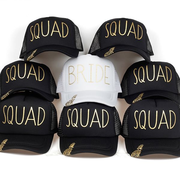 

pineapple bride squad baseball caps golden print new style hats women wedding white black bachelor party summer lovers hats, Black;white