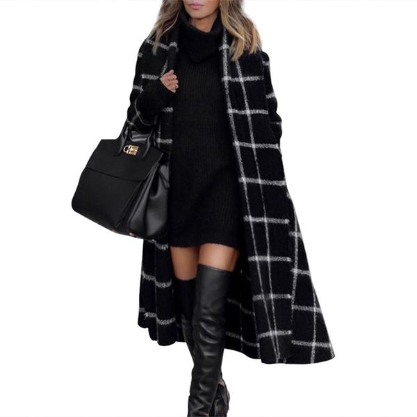 new wool blend contrast color plaid long woolen jacket coat ladies fall winter contour gingham checkered outerwear, Black
new wool blend contrast color plaid long woolen jacket coat ladies fall winter contour gingham checkered outerwear, Black