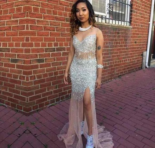 luxury crystal mermaid prom dresses see through backless long formal evening gowns with beaded slits holiday pageant dress 2020 wear, Black
luxury crystal mermaid prom dresses see through backless long formal evening gowns with beaded slits holiday pageant dress 2020 wear, Black