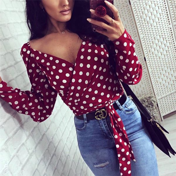 fashion womens and blouses summer polka dot crop v neck long sleeve tee ladies blusas femininas elegante streetwear, White
fashion womens and blouses summer polka dot crop v neck long sleeve tee ladies blusas femininas elegante streetwear, White