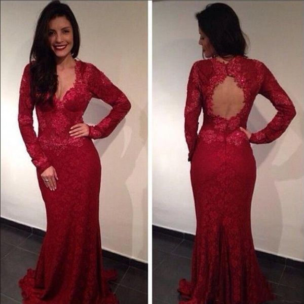 2019 new dark red arabic evening dresses lace appliques mermaid v neck long sleeves backless prom dress formal party gown floor length, Black;red
2019 new dark red arabic evening dresses lace appliques mermaid v neck long sleeves backless prom dress formal party gown floor length, Black;red