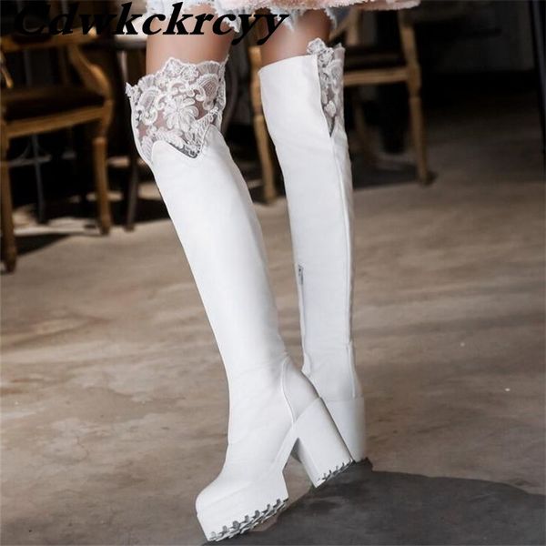 white lace over the knee boots spring and autumn winter high-heeled thick bottom high cylinder nightclub women boots 34-43, Black
white lace over the knee boots spring and autumn winter high-heeled thick bottom high cylinder nightclub women boots 34-43, Black