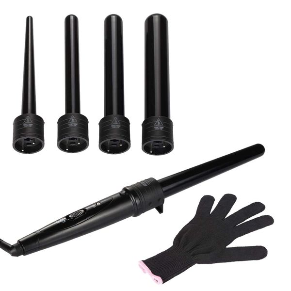 5-in-1 hair curler curling wand set curling tongs curling iron with 5 interchangeable barrels and heat resistant glove - black
5-in-1 hair curler curling wand set curling tongs curling iron with 5 interchangeable barrels and heat resistant glove - black