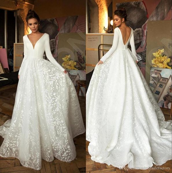 elegant long sleeves lace a line wedding dresses 2020 v neck satin backless floor length boho wedding bridal gowns, White
elegant long sleeves lace a line wedding dresses 2020 v neck satin backless floor length boho wedding bridal gowns, White