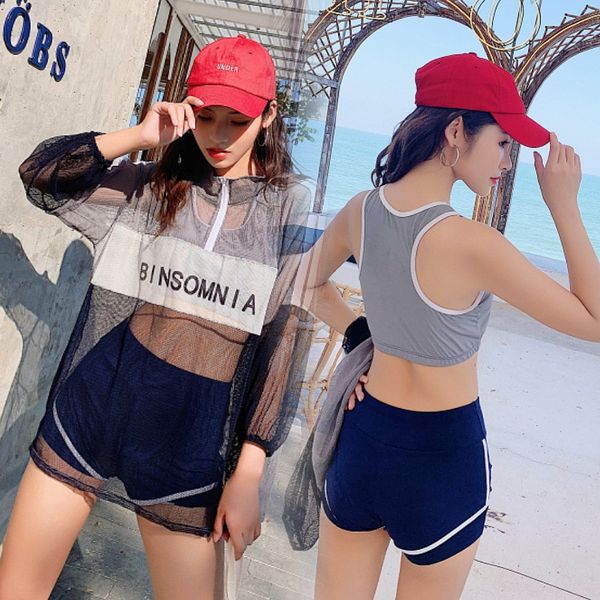 women's three-piece ins wind split sunscreen long sleeve coat coat swimsuit small chest conservative swimsuit, White;black
women's three-piece ins wind split sunscreen long sleeve coat coat swimsuit small chest conservative swimsuit, White;black