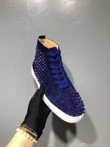 с box марка кружевные обувь кроссовки мужские полный шипы + high top navy blue suede кожа повседневная обувь orlato ручной заклепки тренеров, Black
с box марка кружевные обувь кроссовки мужские полный шипы + high top navy blue suede кожа повседневная обувь orlato ручной заклепки тренеров, Black