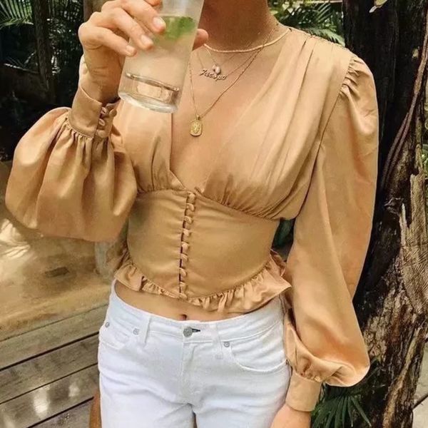 deat 2020 spring long puff sleeve v neck khaki short slim blouse women shirt mg301, White
deat 2020 spring long puff sleeve v neck khaki short slim blouse women shirt mg301, White