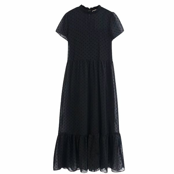 new 2020 women fashion agaric lace o neck dots flocked casual chiffon dress female hem pleat ruffles vestido chic dresses ds3842, Black;gray
new 2020 women fashion agaric lace o neck dots flocked casual chiffon dress female hem pleat ruffles vestido chic dresses ds3842, Black;gray