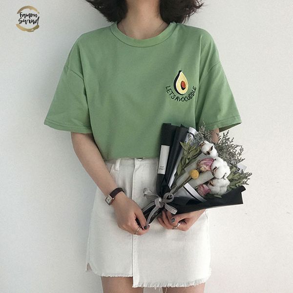 2019 new korean cute avocado embroidery short sleeve t shirt women summer small fresh tshirt harajuku tee shirt femme, White
2019 new korean cute avocado embroidery short sleeve t shirt women summer small fresh tshirt harajuku tee shirt femme, White