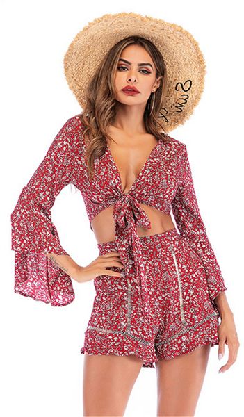 summer womens floral 2pcs sets deep v belt flare sleeve female beachwears vacation casual fashion ladies clothing, White
summer womens floral 2pcs sets deep v belt flare sleeve female beachwears vacation casual fashion ladies clothing, White
