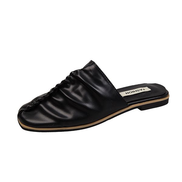 women retro mules shoes spring summer slippers square toe flat heel leather slides shoes sandals slip on, Black
women retro mules shoes spring summer slippers square toe flat heel leather slides shoes sandals slip on, Black