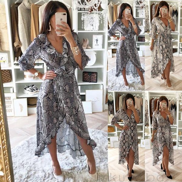 fashion women vintage half sleeve snake print deep v-neck ruffles midi holiday split front boho dress, Black;gray
fashion women vintage half sleeve snake print deep v-neck ruffles midi holiday split front boho dress, Black;gray