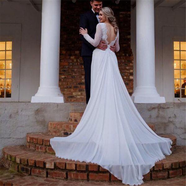 boho wedding dresses lace chiffon long sleeve deep back v neck beach bohemian wedding elegant bridal gowns vestido de noiva, White
boho wedding dresses lace chiffon long sleeve deep back v neck beach bohemian wedding elegant bridal gowns vestido de noiva, White