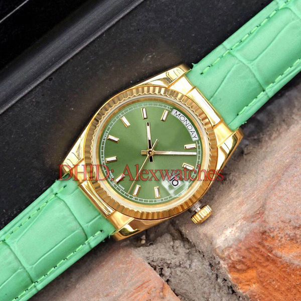 luxury mens watches montre de luxe 18k gold stainless steel case gree dial leather strap automatic watch day date watch 118138-l day-date, Slivery;brown
luxury mens watches montre de luxe 18k gold stainless steel case gree dial leather strap automatic watch day date watch 118138-l day-date, Slivery;brown