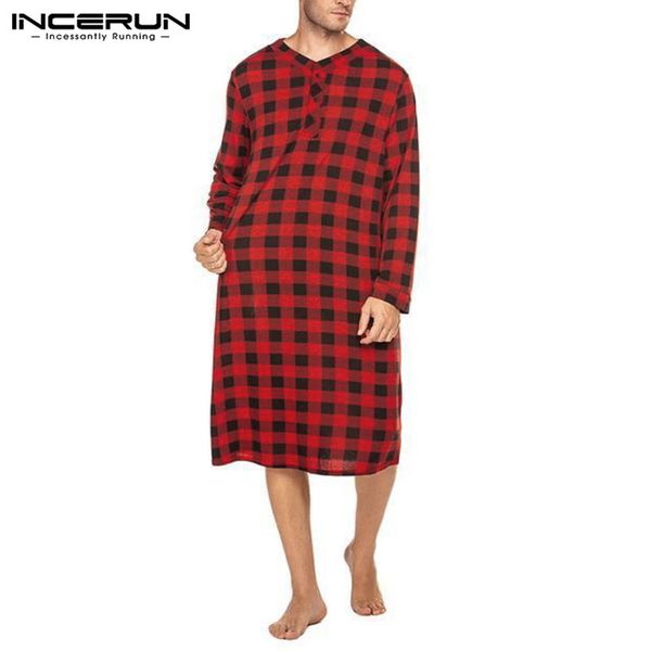 incerun fashion men plaid sleep robes sleepwear men soft loose long sleeve v neck buttons nightgowns casual long pajamas s-5xl, Black;brown
incerun fashion men plaid sleep robes sleepwear men soft loose long sleeve v neck buttons nightgowns casual long pajamas s-5xl, Black;brown