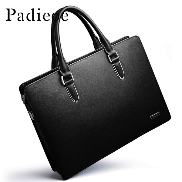 

padieoe men's briefcase genuine leather totes bag for documents leather men's shoulder bag male cow skin business messenger
