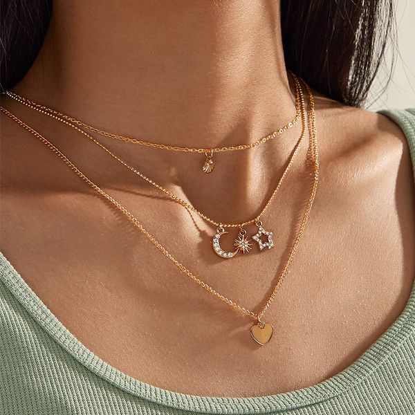 simple women necklaces set star moon shell heart pendant clavicle chain multilayer gold necklace charm birthday gift jewelry, Silver
simple women necklaces set star moon shell heart pendant clavicle chain multilayer gold necklace charm birthday gift jewelry, Silver
