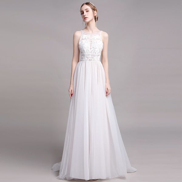 lace appliques beach wedding dresses with pearls 2019 backless floor length wedding gown ivory bridal dress, White
lace appliques beach wedding dresses with pearls 2019 backless floor length wedding gown ivory bridal dress, White