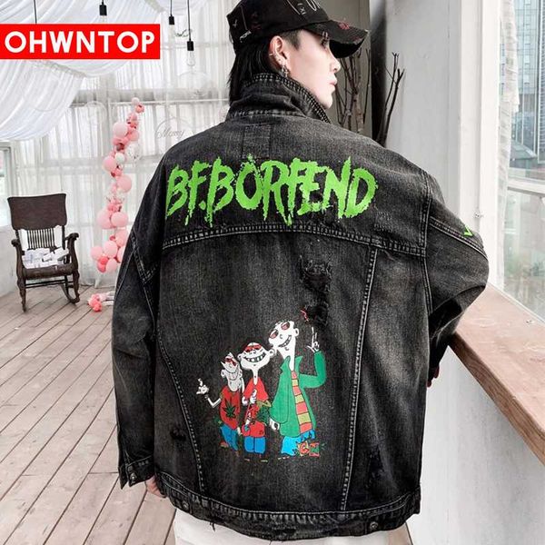 men funny cartoon letter print denim jacket coat patchwork hip hop jeans coat advanced casual fashion lover streetwear men, Black;brown
men funny cartoon letter print denim jacket coat patchwork hip hop jeans coat advanced casual fashion lover streetwear men, Black;brown