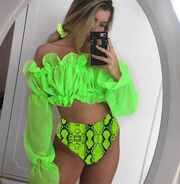 slash neck chiffon swimsuits ruffle long sleeve snake pattern bikinis 2pcs fashion women summer beachwear, White;black
slash neck chiffon swimsuits ruffle long sleeve snake pattern bikinis 2pcs fashion women summer beachwear, White;black