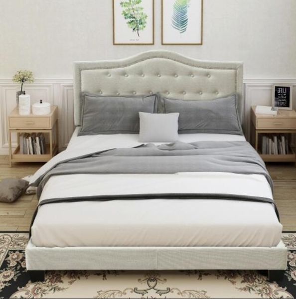 upholstered platform bed with tufted headboard wood slat support beige queen size all goods will be shipped via fedex and ups carriers
upholstered platform bed with tufted headboard wood slat support beige queen size all goods will be shipped via fedex and ups carriers