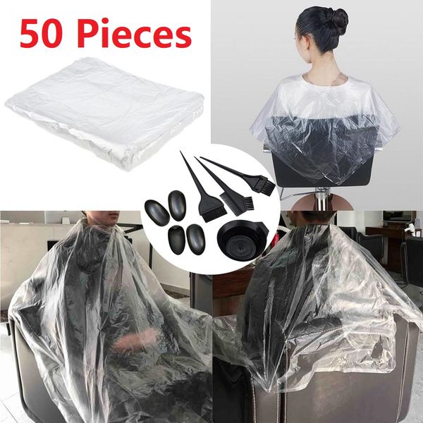 50x disposable haircutting capes barber shop home shawl elastic apron w/ dye set