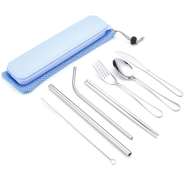 7-piece stainless steel travel portable tableware cutlery straw