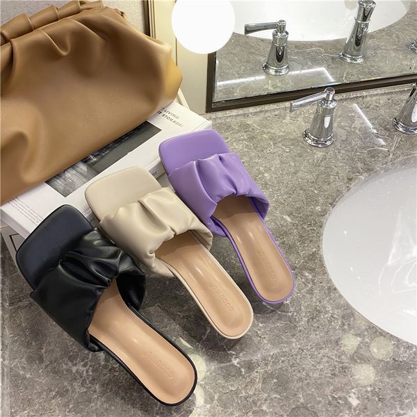 2020 summer women slippers pleated designers leather sandals fashion casual shoes woman outside dress thin high heels slides, Black
2020 summer women slippers pleated designers leather sandals fashion casual shoes woman outside dress thin high heels slides, Black