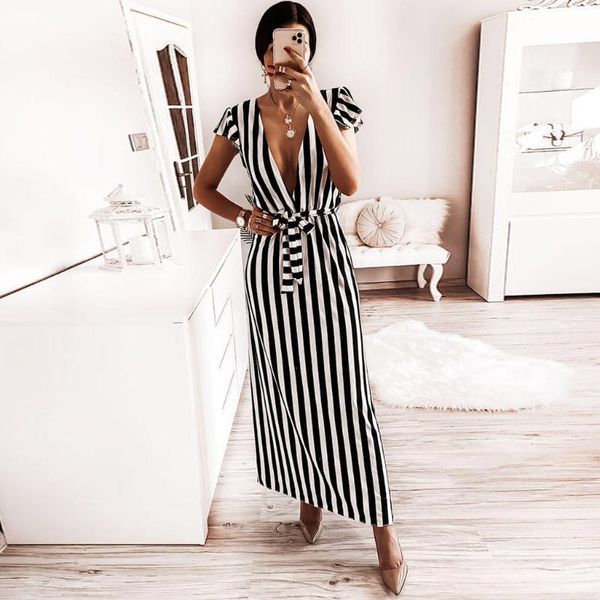 casual dresses women dress summer fashion ladies deep v-neck bandage short sleeve stripe print long party vestidos m140#, Black;gray
casual dresses women dress summer fashion ladies deep v-neck bandage short sleeve stripe print long party vestidos m140#, Black;gray