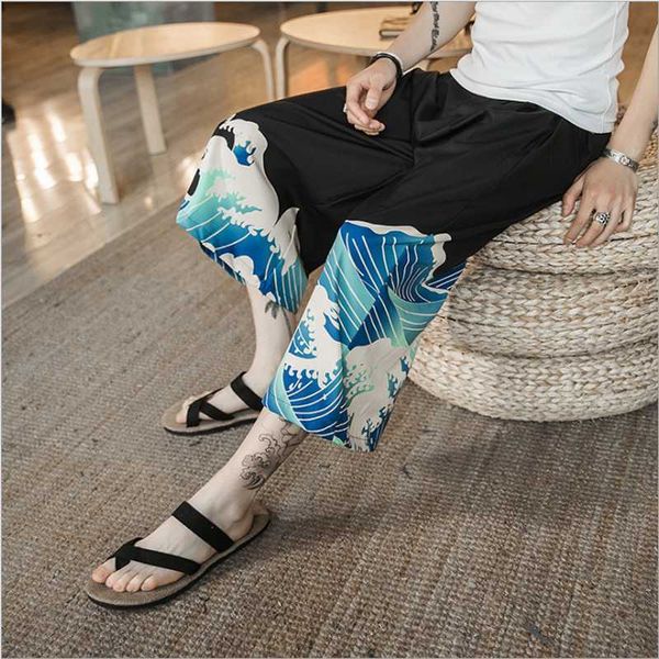 man wide leg pants japanese style harajuku ukiyo wave print casual elastic cartoon leisure loose harem trousers, White;black
man wide leg pants japanese style harajuku ukiyo wave print casual elastic cartoon leisure loose harem trousers, White;black