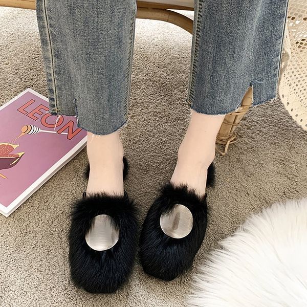 shoes women fur mules casual chunky heels slippers metal decoration square toe furry slides ladie fashion designer zapatos mujer, Black
shoes women fur mules casual chunky heels slippers metal decoration square toe furry slides ladie fashion designer zapatos mujer, Black
