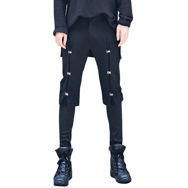 new 2019 men's clothing fashion slim casual pants rib stitching personality false two feet haren pants costumes, Black
new 2019 men's clothing fashion slim casual pants rib stitching personality false two feet haren pants costumes, Black