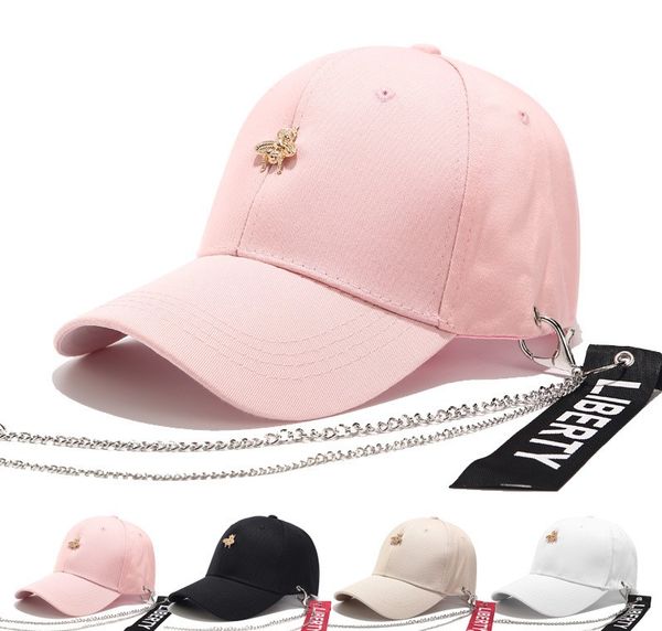 2020 tide male and pretty female new style korean version fashion ribbon iron chain cap spring/summer sun shade joker bee baseball cap, Blue;gray
2020 tide male and pretty female new style korean version fashion ribbon iron chain cap spring/summer sun shade joker bee baseball cap, Blue;gray