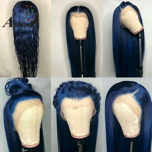 

Новый 180density полный 32inches бразильский прямые волосы синий парик с волосами младенца Preplucked Glueless синтетический парик фронта шнурка для чернокожих женщин