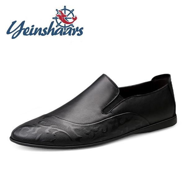 formal men shoes leather loafers men business lace-up casual genuine leather male shoes lightweight driving flats, Black