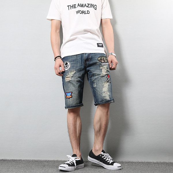 summer fashion men's short jeans blue color patch design destroyed ripped jeans for men denim shorts hip hop shorts hombre
summer fashion men's short jeans blue color patch design destroyed ripped jeans for men denim shorts hip hop shorts hombre