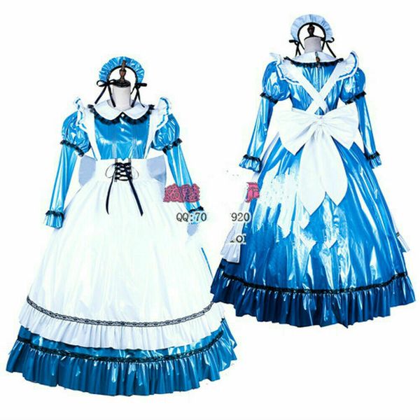 готическая лолита синий атласный сисси платье горничной косплей костюм, Black;red 
готическая лолита синий атласный сисси платье горничной косплей костюм, Black;red