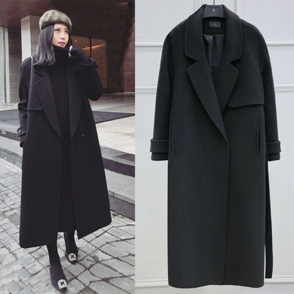 women's wool & blends thicken jacket windbreaker parka loose trench coat korean, Black
women's wool & blends thicken jacket windbreaker parka loose trench coat korean, Black