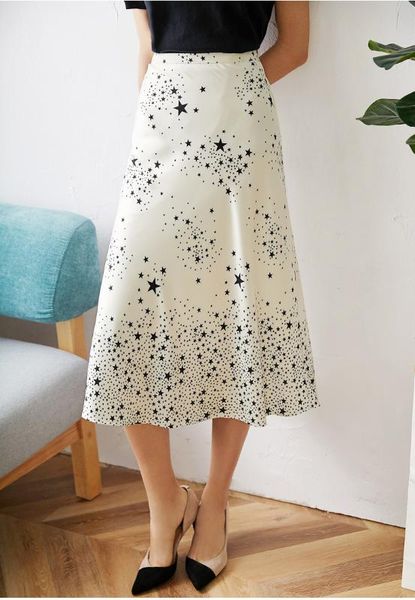women skirt spring / summer 2020 star print women's satin skirt, Black