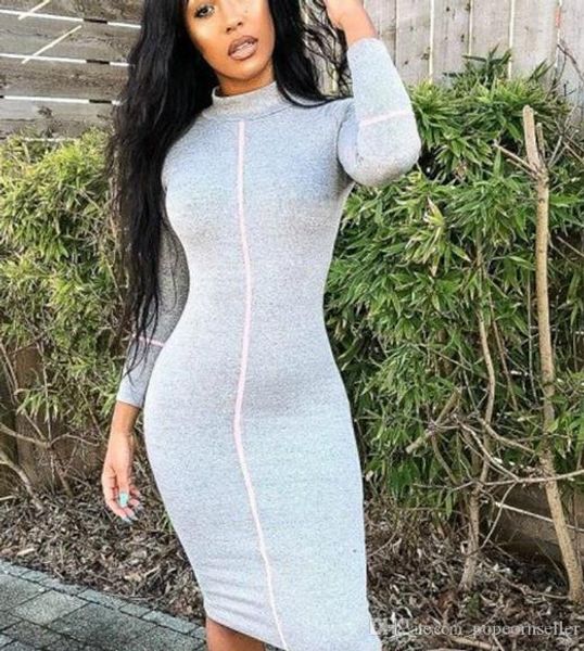 women designer bodycon dresses skinny dresses fashion stand collar long sleeve mid calf dress women clothing, Black;gray
women designer bodycon dresses skinny dresses fashion stand collar long sleeve mid calf dress women clothing, Black;gray
