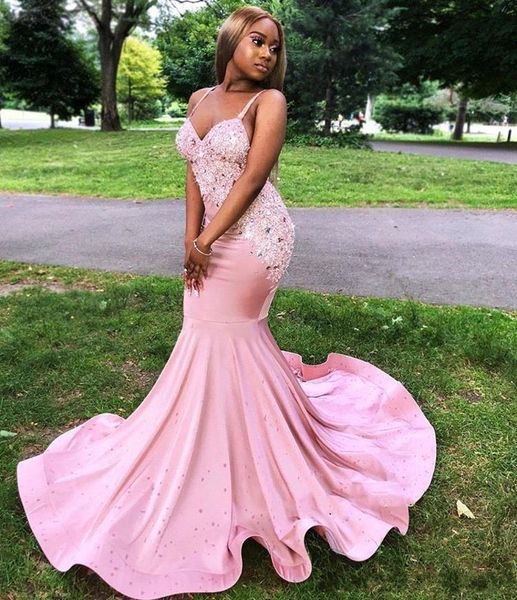 black girls pink prom dresses 2020 mermaid spaghetti straps backless long for party gowns with beads appliques evening wear
black girls pink prom dresses 2020 mermaid spaghetti straps backless long for party gowns with beads appliques evening wear
