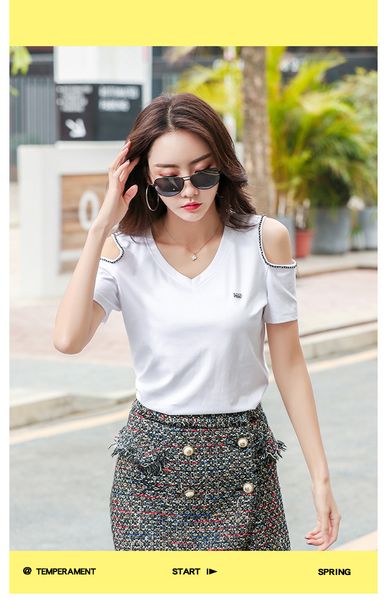 2020 summer new korean fashion hollow strapless v-neck t-shirt women's cotton short-sleeved shirt was thin bottoming tide, White
2020 summer new korean fashion hollow strapless v-neck t-shirt women's cotton short-sleeved shirt was thin bottoming tide, White