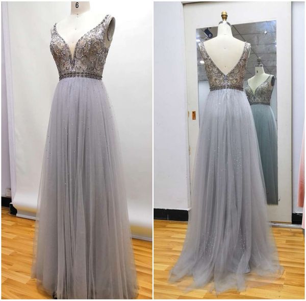 real p deep v neck a line beads evening dresses v cut back floor length gray prom party dresses robe de soiree, Black;red
real p deep v neck a line beads evening dresses v cut back floor length gray prom party dresses robe de soiree, Black;red