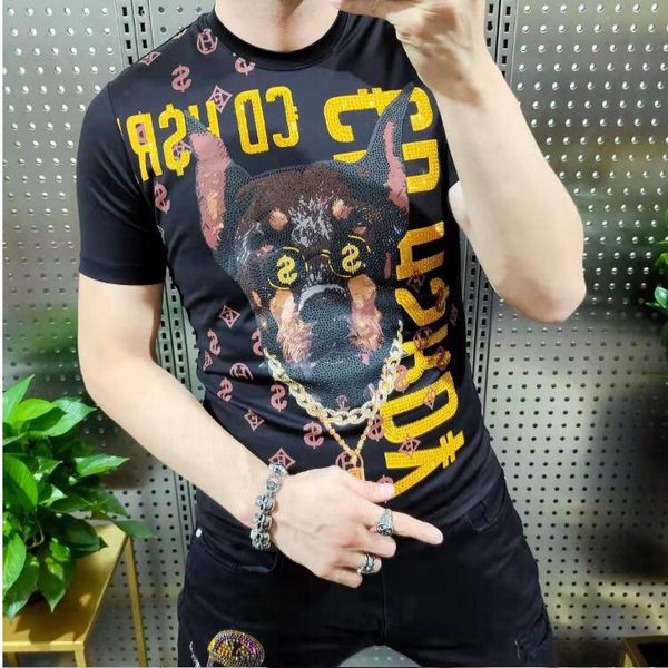 european style drill short sleeve t-shirt for men 2020 new fashion brand slim men's tees, White;black
european style drill short sleeve t-shirt for men 2020 new fashion brand slim men's tees, White;black