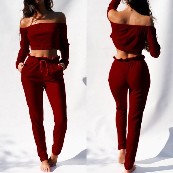 women clothes set red long sleeve crop blouse off shoulder shirt pants leggings trouser pajamas outfit 2pcs, Black;red
women clothes set red long sleeve crop blouse off shoulder shirt pants leggings trouser pajamas outfit 2pcs, Black;red